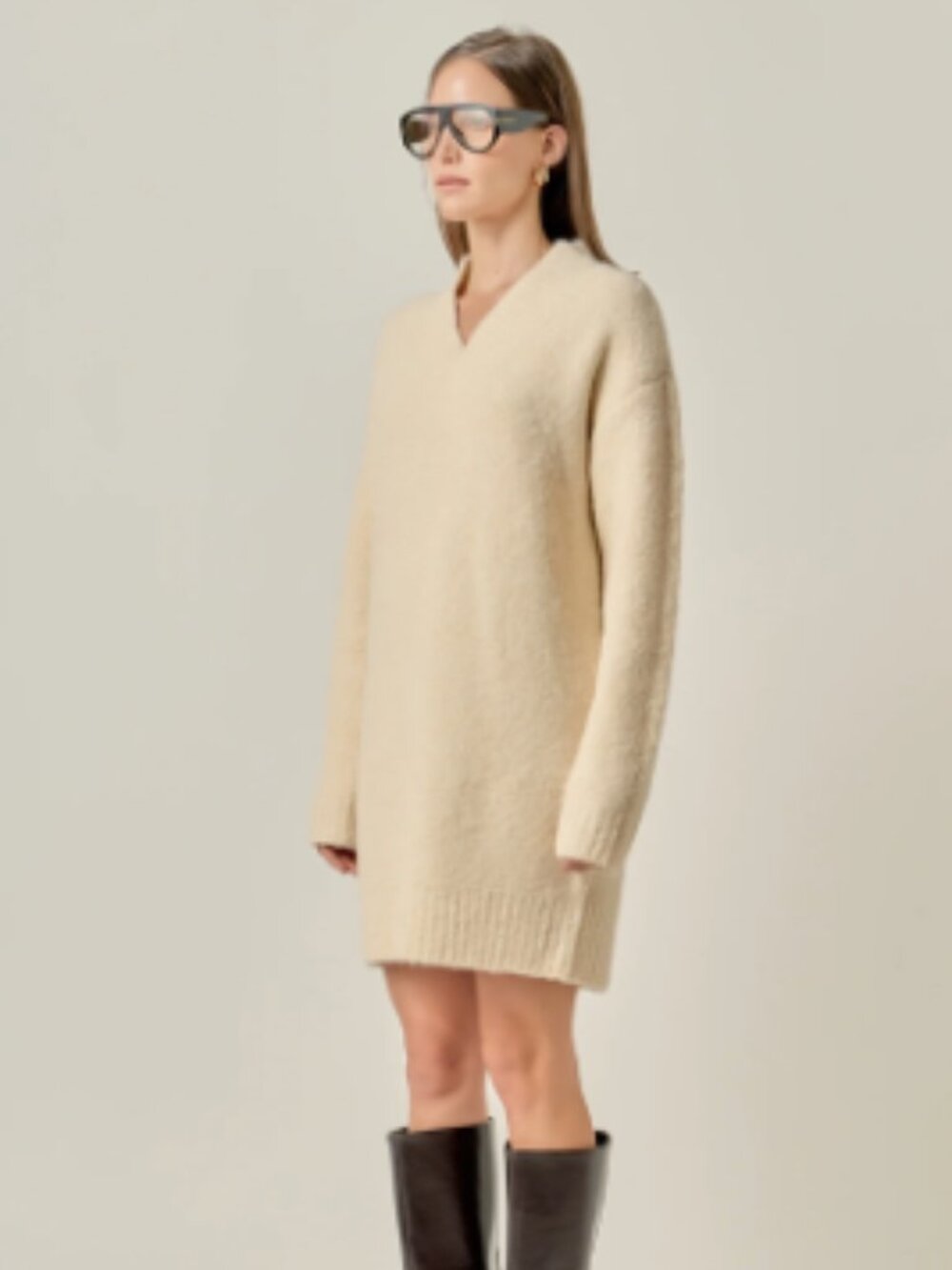 English Factory Cream Ivory V Neck Knit Sweater Dress size Medium NWT